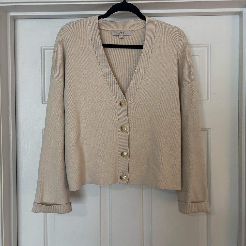 LOFT Women's Beige Button-Up Cardigan
